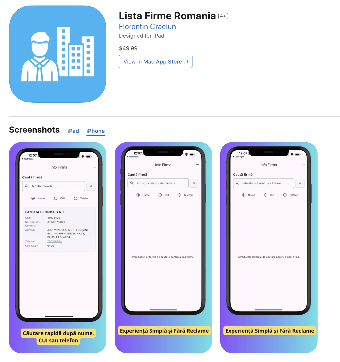 Aplicația Listă Firme România – Cauta firma dupa nume, cui sau telefon.