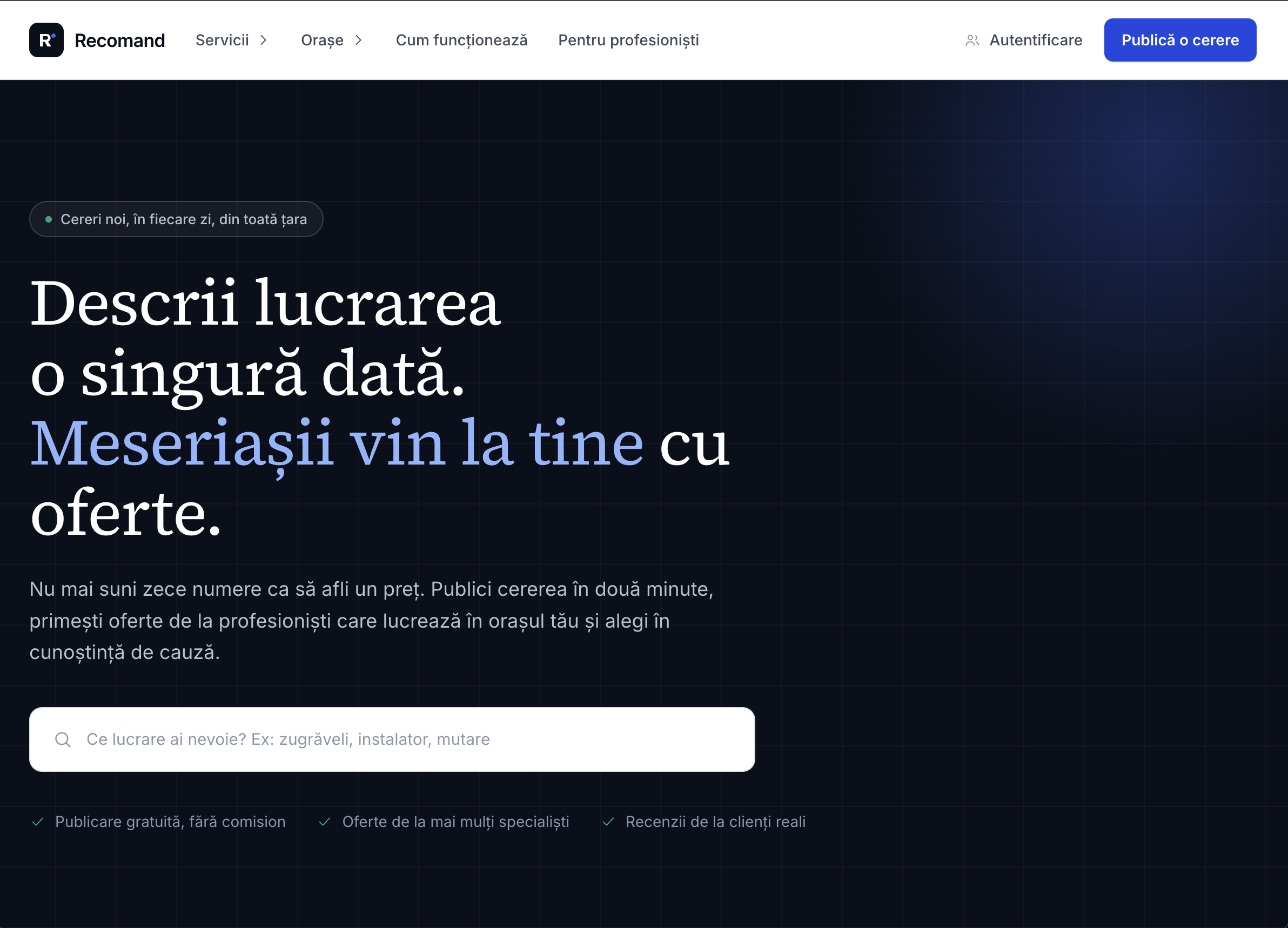Recomand.app: cauți un meseriaș în orașul tău? Descrii lucrarea o dată, primești oferte